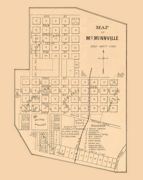 McMinnville Village Map, Oregon 1879 Old Town Map Custom Print ...