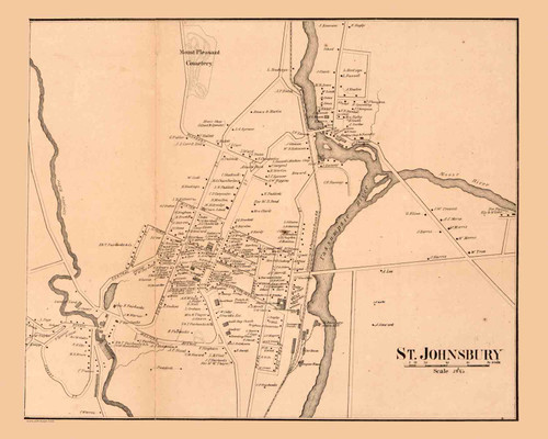 Stja Vt Map Saint Johnsbury Village, Vermont 1858 Old Town Map Custom Print ...