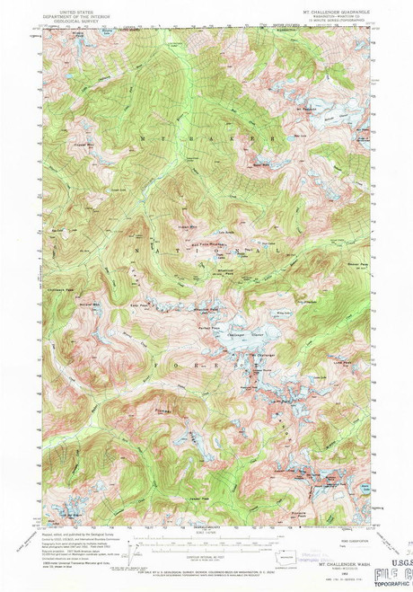Mt Challenger, Washington 1953 (1971) USGS Old Topo Map Reprint 15x15 ...