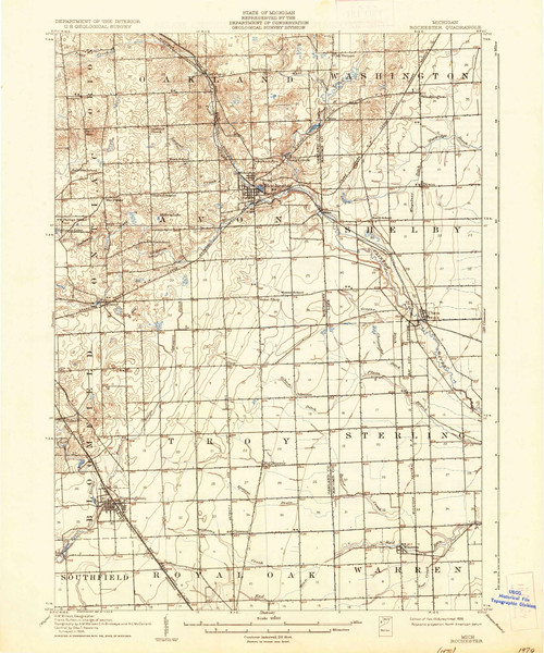 Rochester, Michigan 1908 (1936) USGS Old Topo Map Reprint 15x15 MI Quad ...
