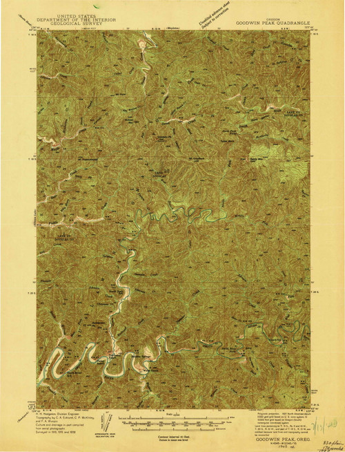 Goodwin Peak, Oregon 1943 () USGS Old Topo Map Reprint 15x15 OR Quad ...