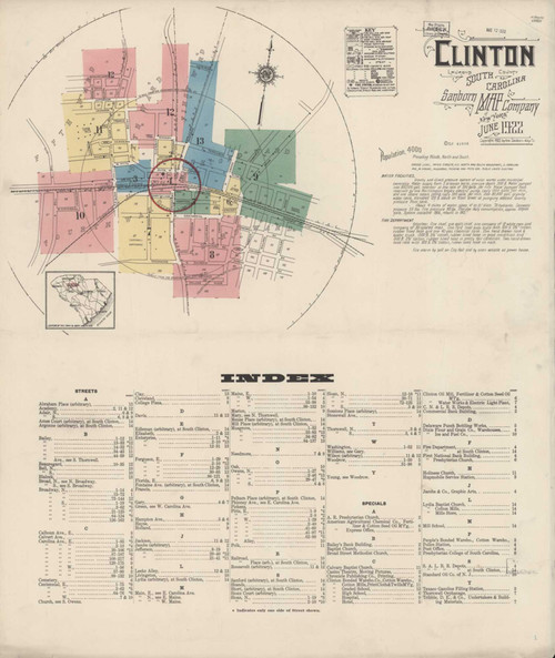 Clinton South Carolina 1922 - Fire Insurance Index - Old Map Reprint ...