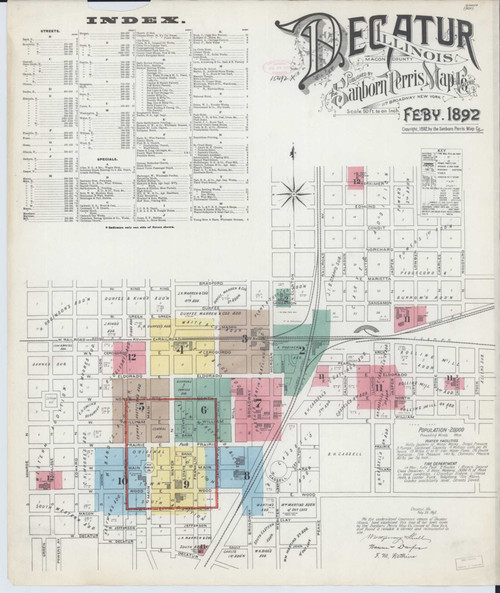 Decatur Illinois 1892 - Fire Insurance Index - Old Map Reprint - OLD MAPS