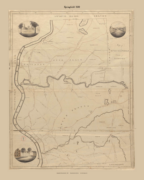 Springport 1853 Map Springfield, Massachusetts 1830 Old Town Map Reprint - Roads Place ...