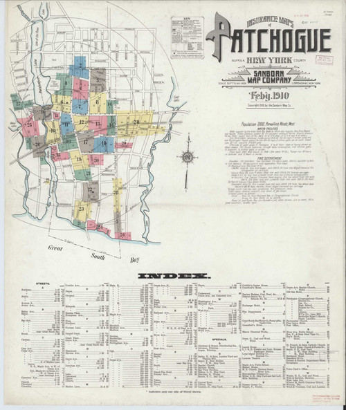 Patchogue New York 1910 Fire Insurance Index Old Map Reprint OLD MAPS Patchogue 06160 005 1910 0000 Web 