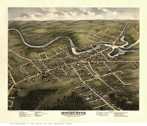 Rochester New Hampshire 1877 Bird S Eye View Old Map Reprint OLD MAPS Rochester 1877 Web 