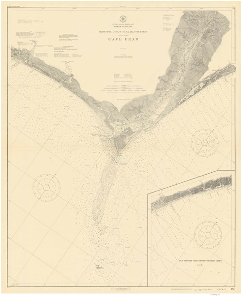 Old Topsail Inlet to Shalotte Inlet 1924 80000 AT Chart 150 - OLD MAPS