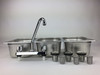 4 basin sink with faucets and drains left angled view
