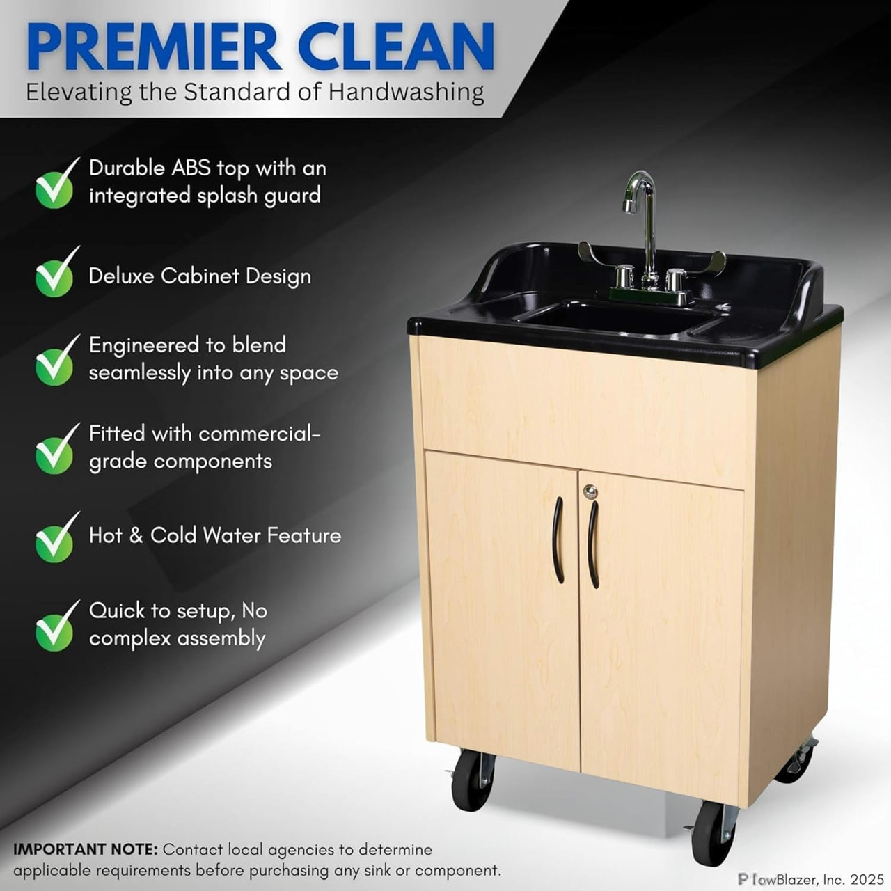 Premier Portable Handwashing Station with Hot Water side angled view 