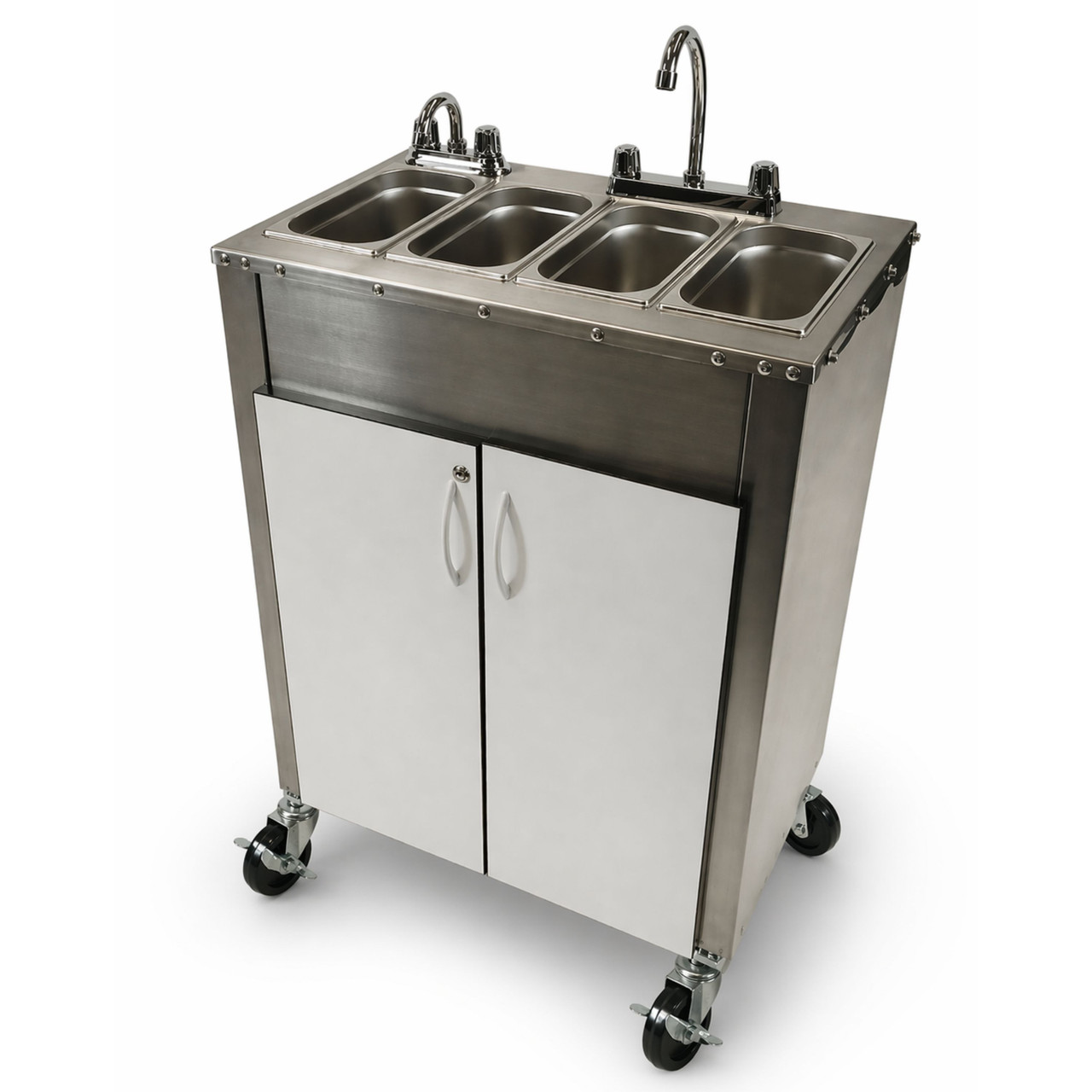 Stainless Steel Concession Sinks - 4 Compartment Portable Sink with Hot Water & Cold Water - Portable Concession Sink for Food Trucks, Concession Stands or Commercial Use (Sink with Casters)