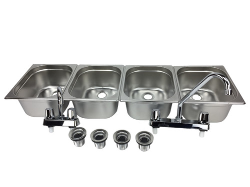 4 basin sink with faucets and drains 