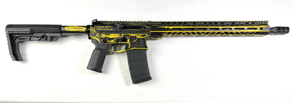 Scorpion Rifle Works (AR15 Stinger Elite rifle) 223 WYLDE (Black/Yellow Battle worn)