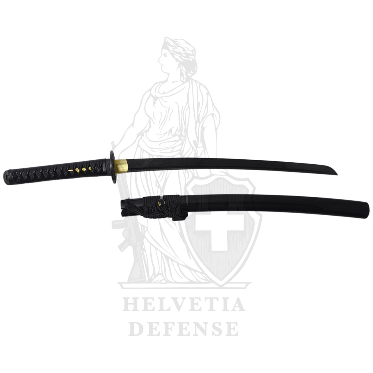 KATANA Wakizashi in acciaio damasco nero - Spada di riserva