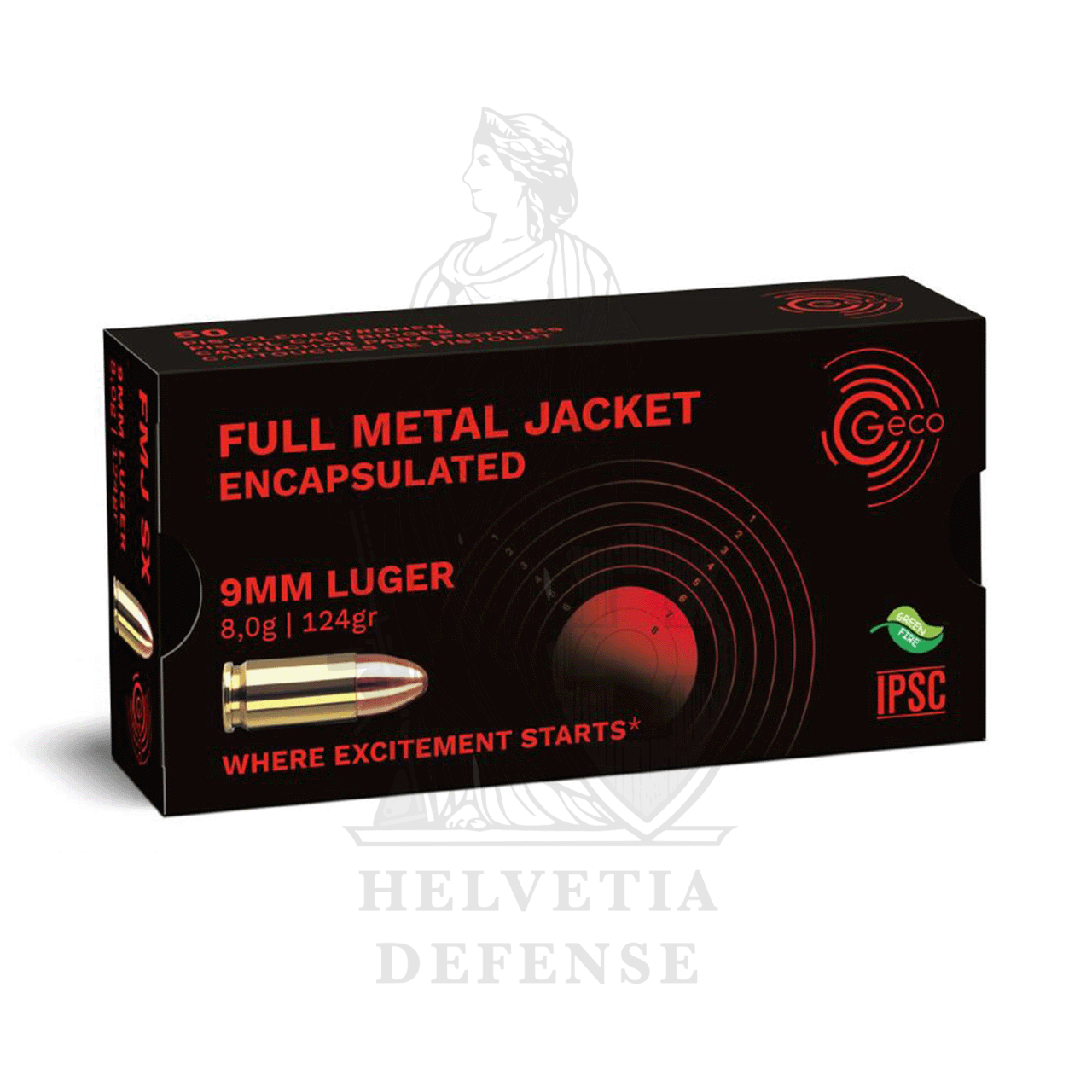 Pistol cartridges GECO 9mm Para/Luger Encapsulated FMJ/VM - 124grs/8.0g - 50 rounds SINTOX, 2318221