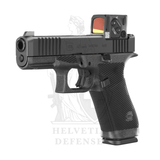 Pistole Glock 45 Gen6 DC8 Combo 9×19mm mit Aimpoint COA 3.5 MOA Rotpunkt über A-CUT-Schnittstelle, kompakter nDLC-Schlitten, Full-Size-Rahmen 17 Schuss, flacher Abzug, beidseitiger Verschlussfanghebel und RTF6-Griffstruktur – Helvetia Defense Genf