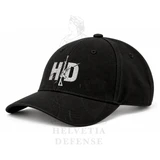 Helvetia Defense Black Cap with white embroidered HD front logo, rear lettering and adjustable strap