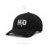 Helvetia Defense Black Cap with white embroidered HD front logo, rear lettering and adjustable strap