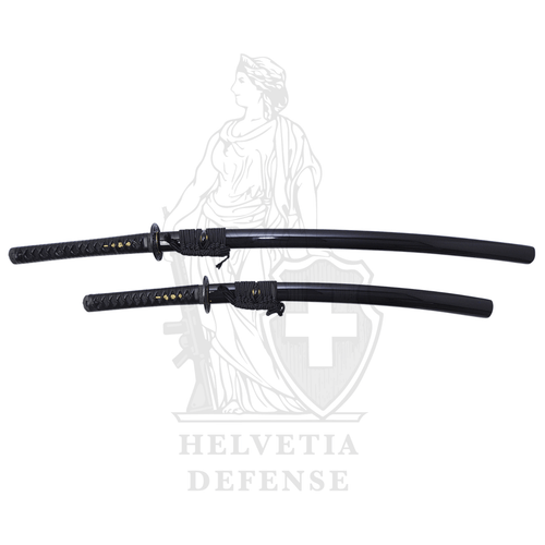 KATANA Wakizashi Noir Acier Damas