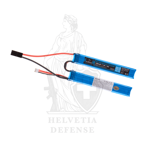 NIMROD 7.4V 1300mAh 25C LiPo Twin Type battery, compact and reliable power source for airsoft AEG replicas using twin configuration – Helvetia Defense