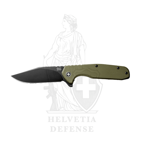  N.Sutter Quercus NS01C Olive Drab folding pocket knife with black D2 blade and military green G10 handle 