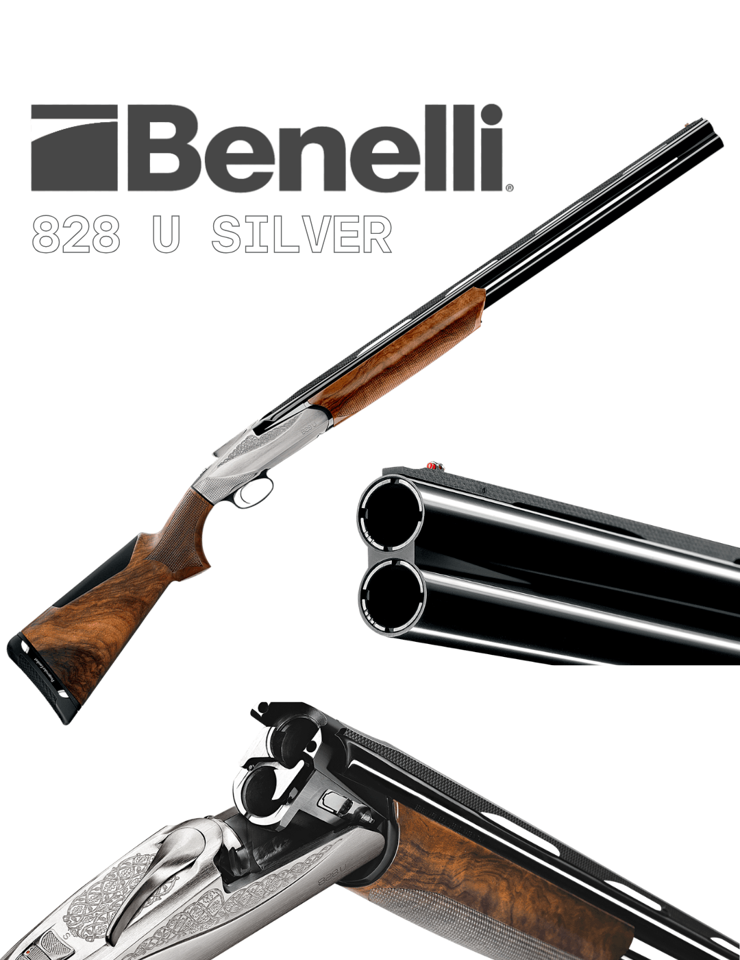 Benelli 828 U Silver 12/76 – Italian over-and-under shotgun with Lock Plate system and Progressive Comfort – Helvetia Defense Geneva