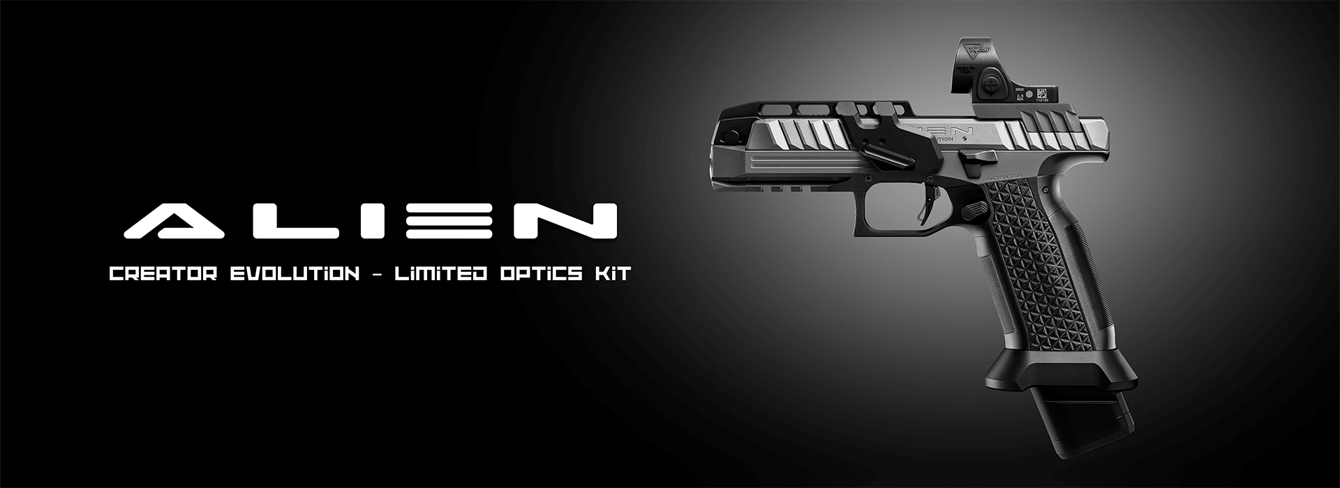Laugo Alien Creator Evolution LO Kit – 22+1 capacity, 3.5 lb trigger, gas-delayed blowback, reciprocating optic mount, USPSA Limited Optics legal