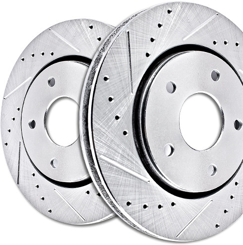 CROSS DRILLED AND SLOTTED BRAKE ROTORS WITH PADS