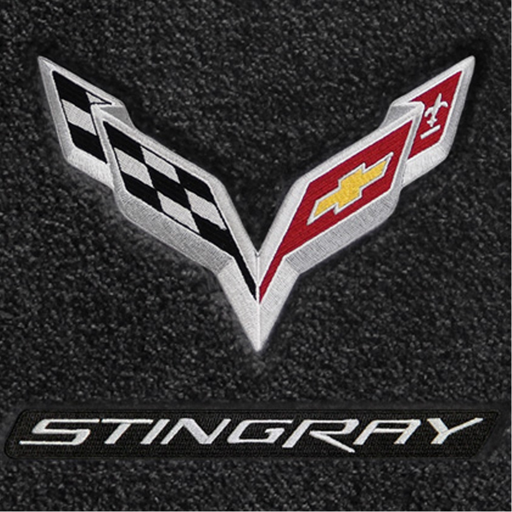 C7 Corvette Stingray Lloyd Floor Mats Black with C7 Crossed Flag Logo & Stingray Script 