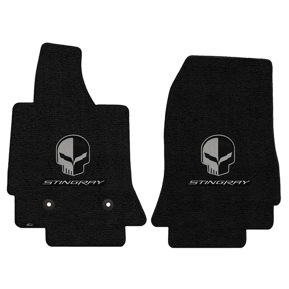 C7 Corvette Floor Mats - Lloyd Mats Jet/Black with Jake Skull Logo & Stingray Script 