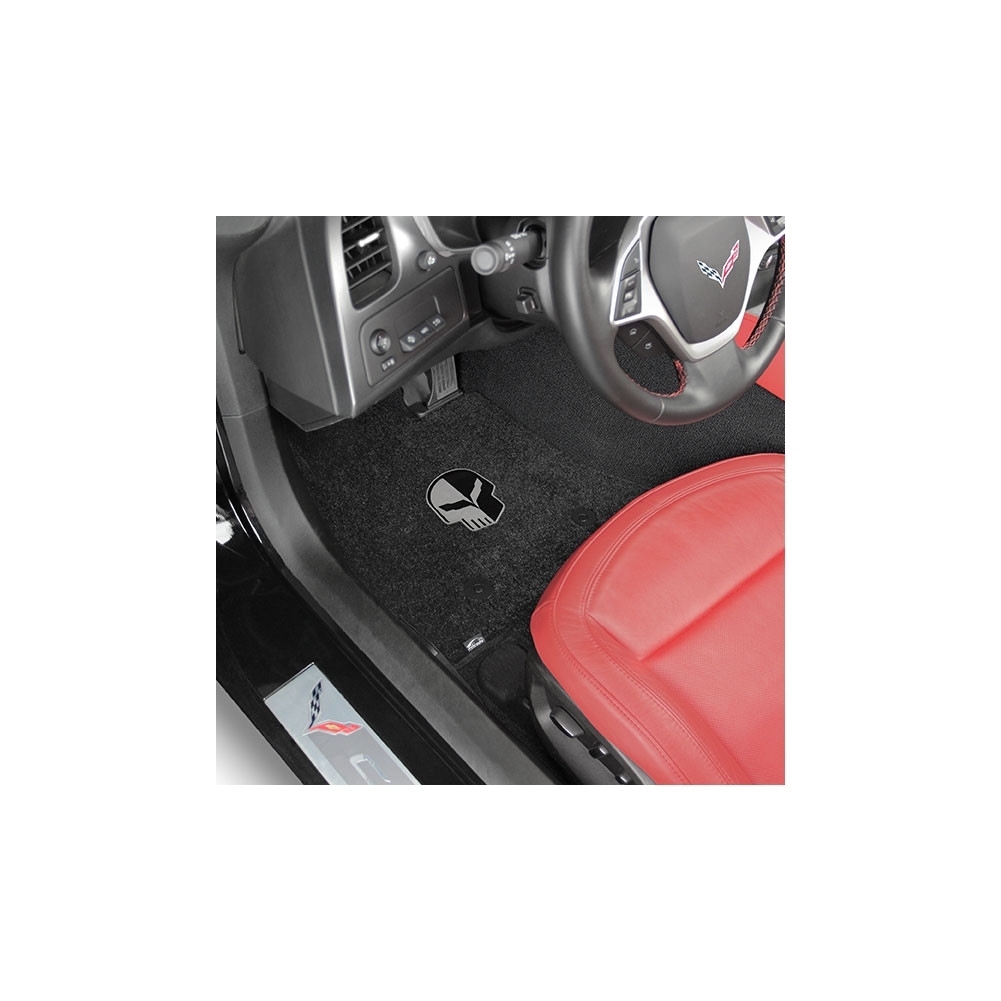 C7 Corvette Floor Mats - Lloyd Mats Jet/Black with Jake Skull Logo