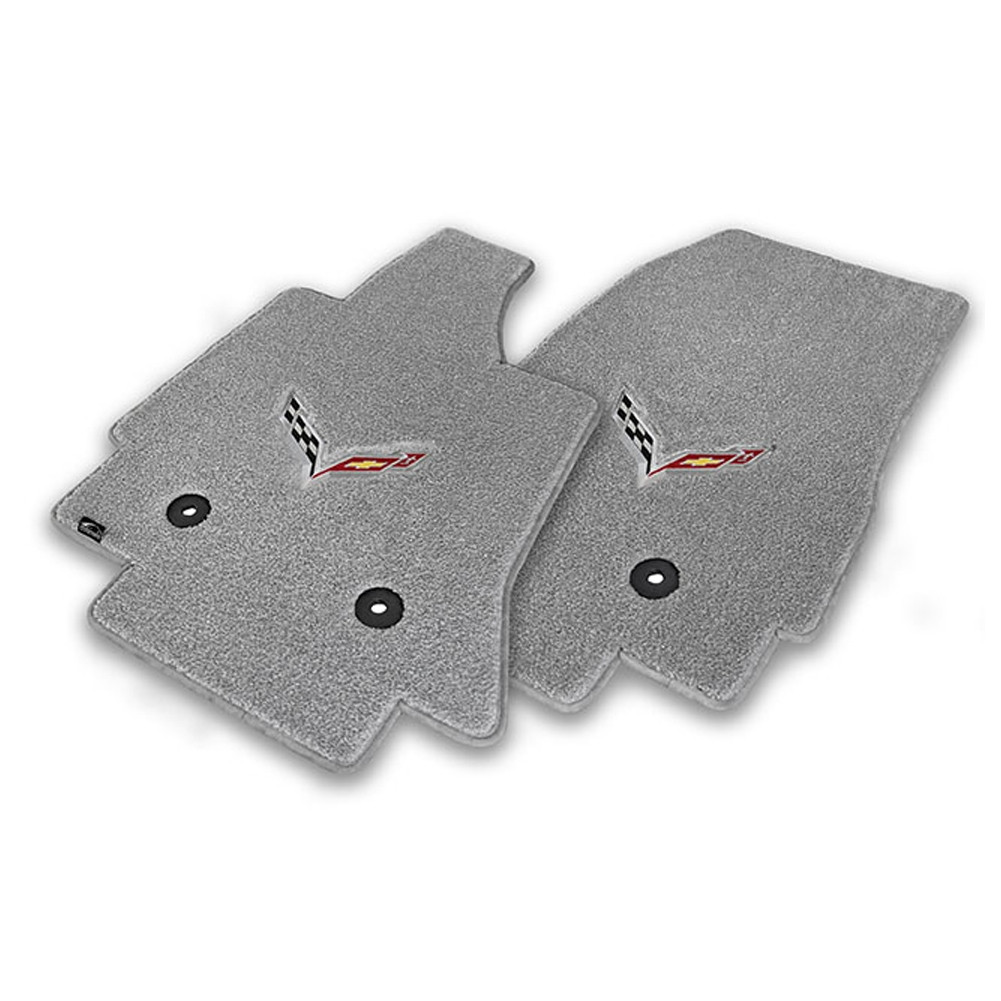 C7 Corvette Stingray Floor Mats - Lloyd Mats Gray with C7 Crossed Flag Logo