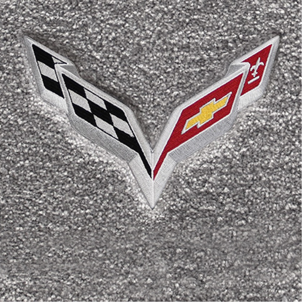 C7 Corvette Stingray Floor Mats - Lloyd Mats Gray with C7 Crossed Flag Logo