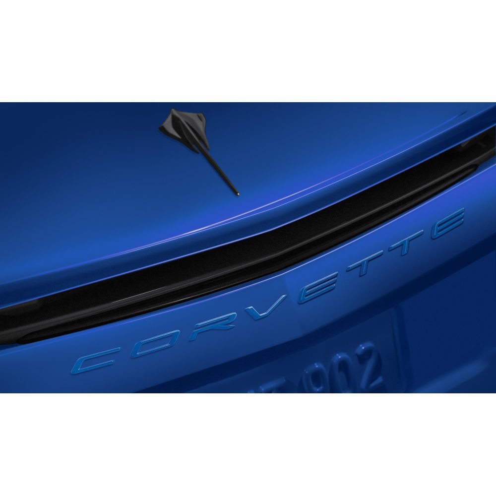 C8 Corvette Script Rear Emblem in Elkhart Lake Blue Metallic