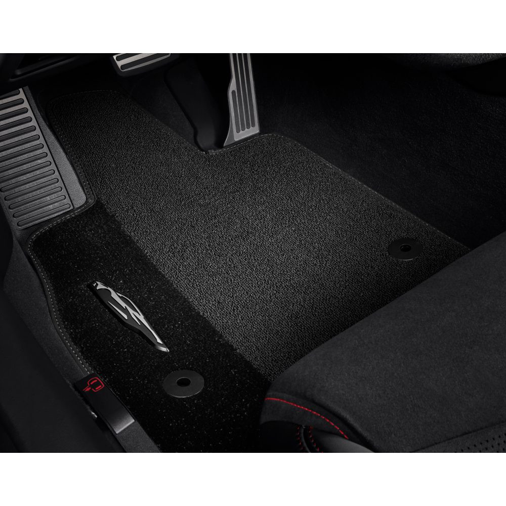 C8 Premium Floor Mats in Jet Black with Sky Cool Gray Stitching