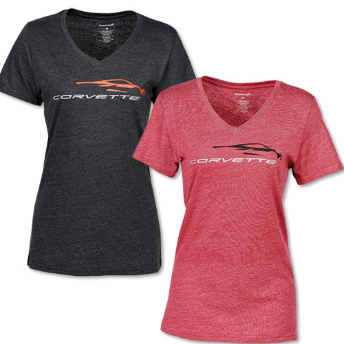 Ladies’ C8 Corvette Glitter Gesture V-Neck T-Shirt