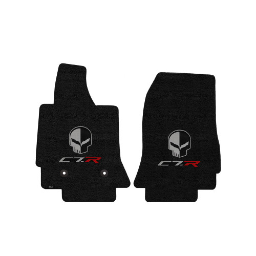 	C7 CORVETTE FLOOR MATS - LLOYD MATS JET/BLACK WITH JAKE SKULL & C7R LOGO