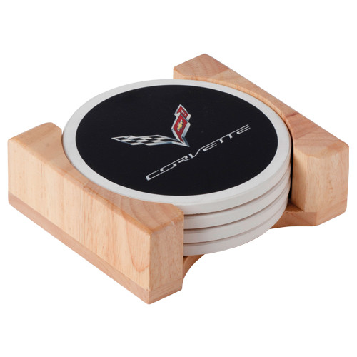 CORVETTE FLAG ROUND STONE COASTER SET