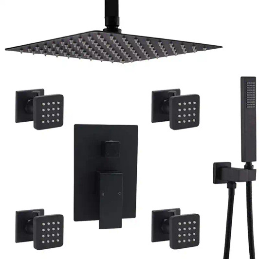 Black In-Wall mounted Bathroom Waterfall Shower Set Black In-Wall mounted Bathroom Waterfall Shower Set