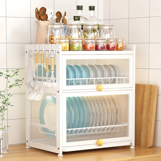 Sturdy 3-Tier Kitchen Dish Rack With Drawer-Style Shelf Sturdy 3-Tier Kitchen Dish Rack With Drawer-Style Shelf