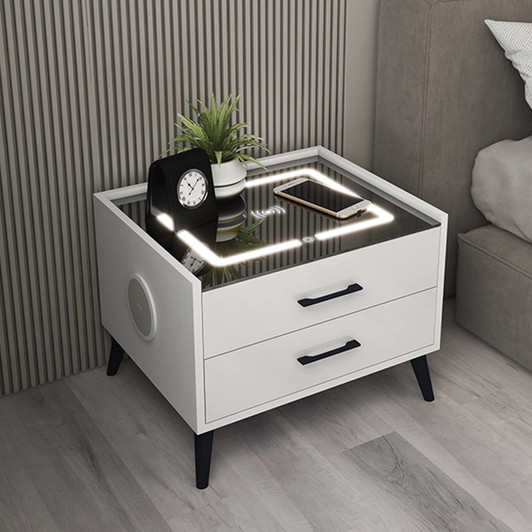 Smart LED Nightstand with 2 Drawers Charging Station Bluetooth Speaker Smart LED Nightstand with 2 Drawers Charging Station Bluetooth Speaker