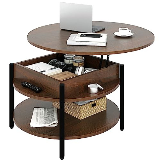 Round Lift Top Coffee Table with Storage and Hidden Compartment Round Lift Top Coffee Table with Storage and Hidden Compartment