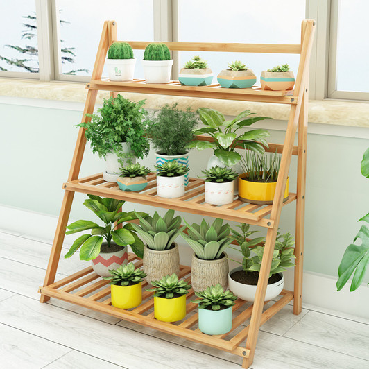 Multi Tier Bamboo Ladder Flower Pot Stand Selves Display Shelf Rack For Flower