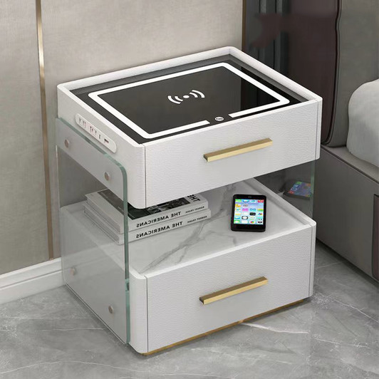Smart Side Nightstand Table with 2 Drawers BT speakerFingerprint Unlock Smart Side Nightstand Table with 2 Drawers BT speakerFingerprint Unlock