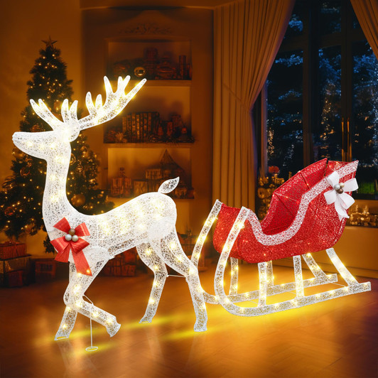 Lamerge 4-Foot Christmas Reindeer and Sleigh Set Lamerge 4-Foot Christmas Reindeer and Sleigh Set