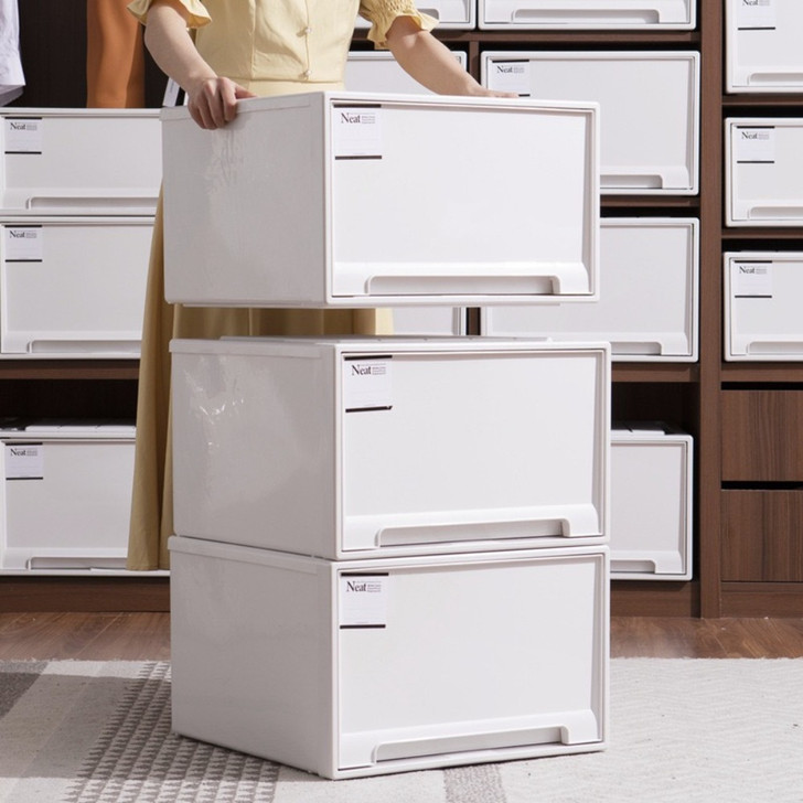 Wardrobe Storage Box Drawer Style Stackable Container With Lid