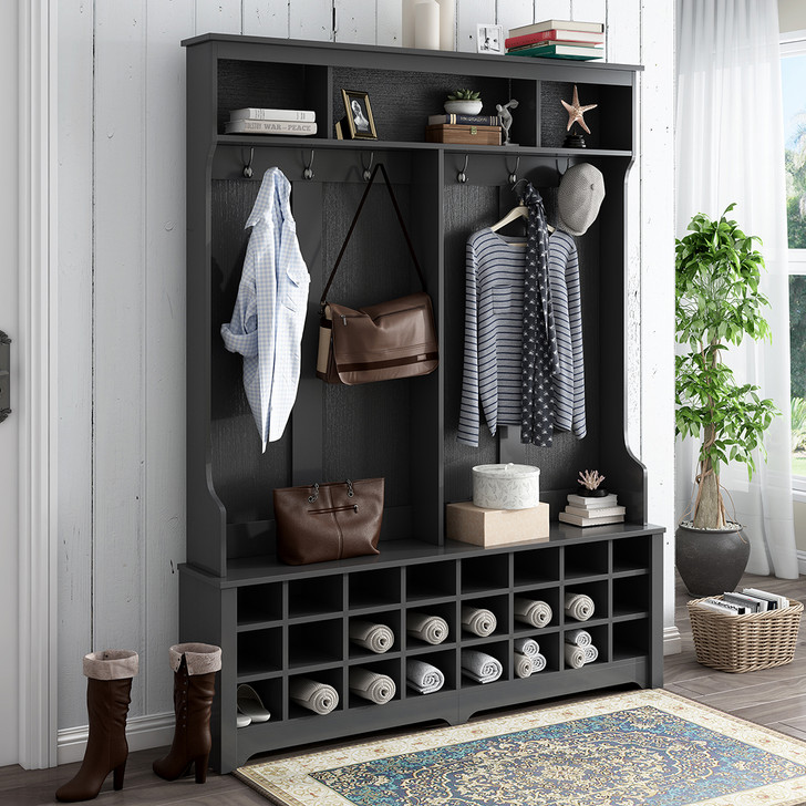 Modern Wooden Entry Coat Shoes Storage Cabinet Racks With Shelf