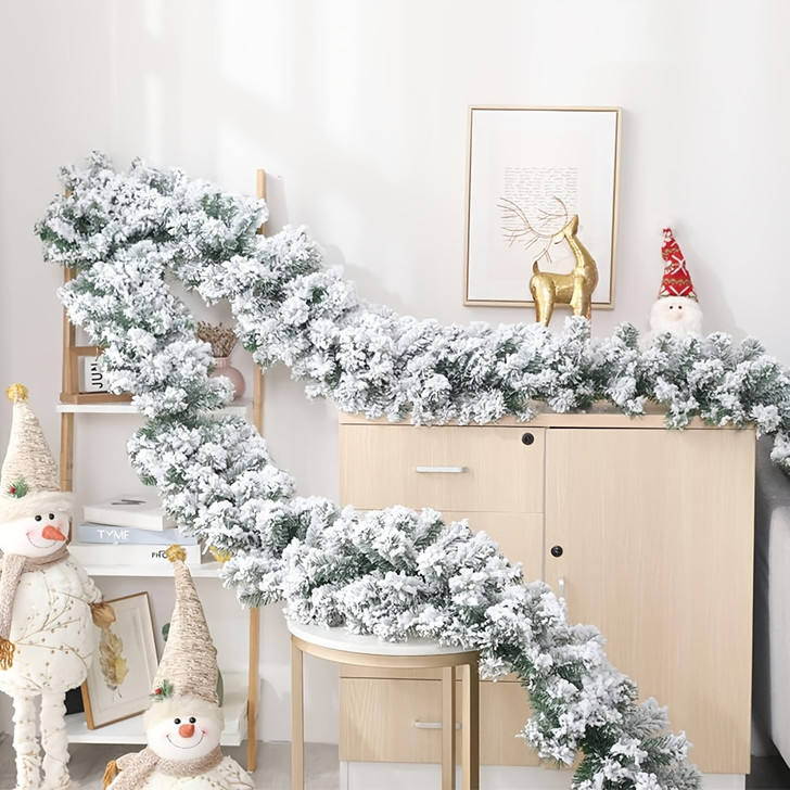 1pc 9FT Long Snow-Kissed Flocked Christmas Garland