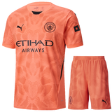 Manchester City 24/25 Kid's Coral Goalkeeper Shirt and Shorts