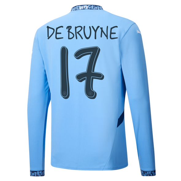 DE BRUYNE #17 Manchester City 24/25 Men's Home Long Sleeve Shirt - Man City Font