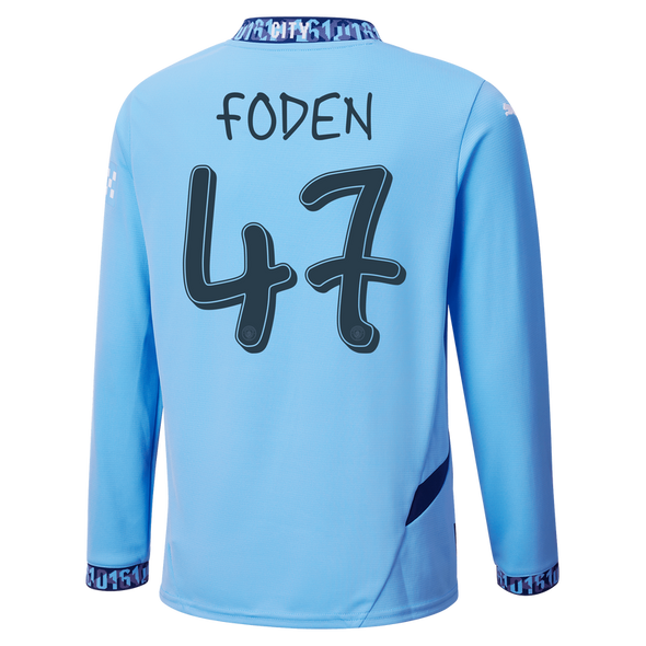 FODEN #47 Manchester City 24/25 Men's Home Long Sleeve Shirt - Man City Font